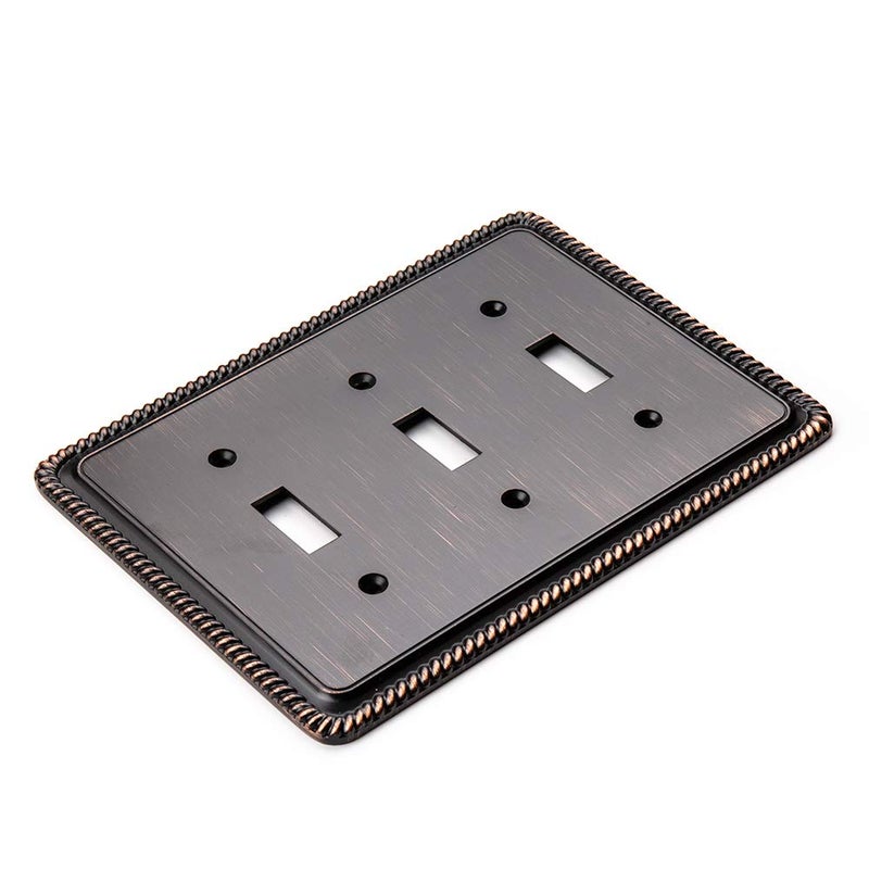 Henne Bery Rope Edge Decorative Wall Plate Switch Plate Outlet Cover (Triple Toggle, Aged Bronze) - Image 2